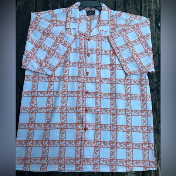 Numen Classic Men’s Short Sleeve Button Down Orange White Paisley 2XL Shirt - Picture 5 of 5